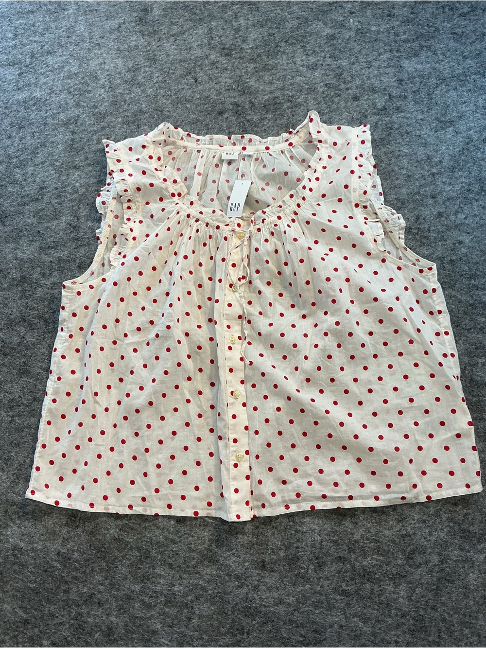 GAP NEW! Cottage White Red Polka Dot Sleeveless Button-Front Top Size L